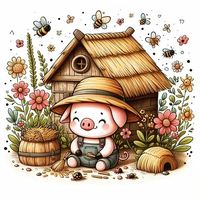 The Three Little Pigs - Building a house from straw